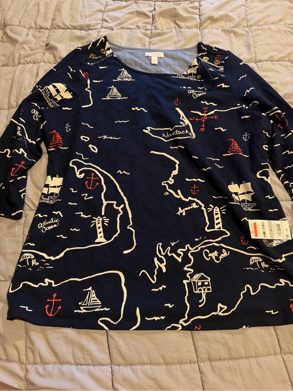 Charter Club Navy Blue Nautical Map Print Blouse